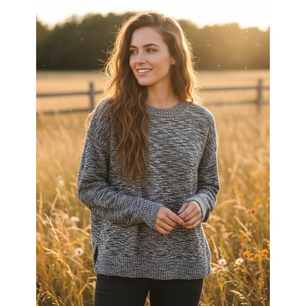 Loft S Sweater Blue Black White Marled Spacedye Casual Cozy Cottage Boho Chic